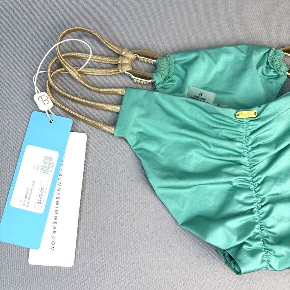 Beach Bunny Bikini Bottom Medium Madagascar Glam Mint Gold & Rhinestone Hardware - Picture 15 of 15